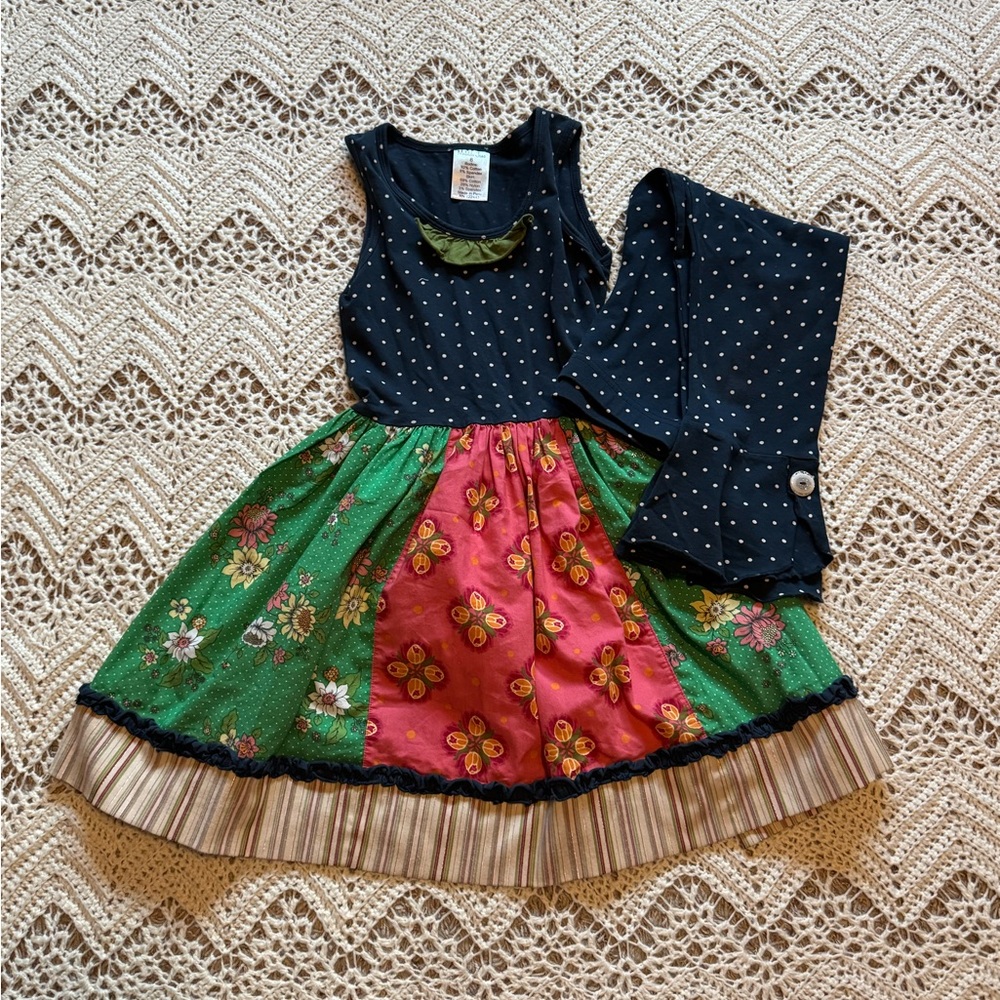Matilda Jane Whimsical Patchwork Dress & Pants Cotton Patterns Boho Size 8